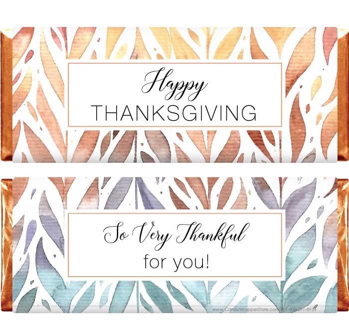 THANKS212 - Watercolor Leaves Thanksgiving Candy Wrappers Watercolor Leaves Thanksgiving Candy Wrappers Candy Wrapper Store
