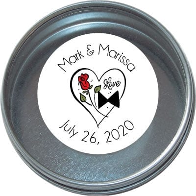 TW5 - Wedding Tins - Set of 24 Rose and Bow Tie Wedding Tins Candy Wrapper Store