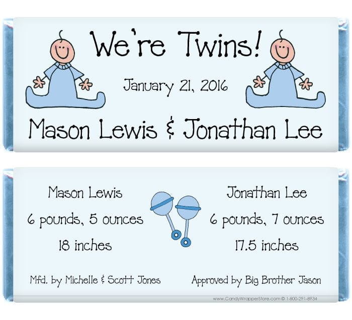TWINS202BOYS - Twin Boys Birth Announcement Candy Bar Wrappers Twin Boys Candy Bar Wrappers Birth Announcement Candy Wrapper Store