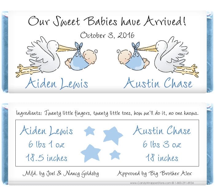 TWINS222boys - Twin Boys Storks Birth Announcement Wrapper Twin Boys Storks Birth Announcement Wrapper Birth Announcement Candy Wrapper Store