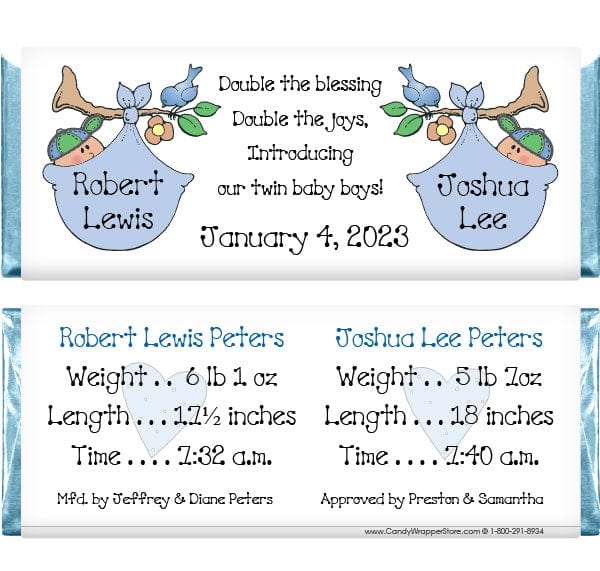 TWINS229 - Twin Boys Birth Announcement Candy Wrapper Twin Boys Birth Announcement Candy Wrapper Birth Announcement Candy Wrapper Store
