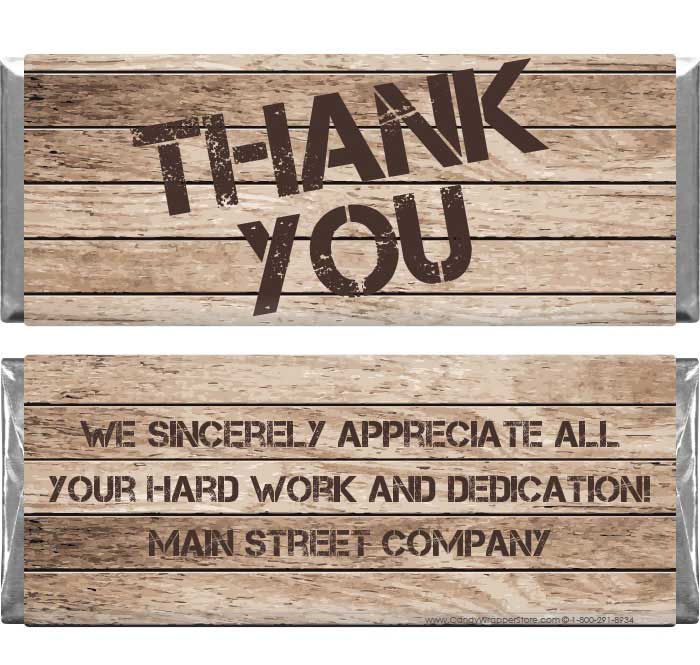TY204 - Wood Grain Thank You Candy Bar Wrapper Wood Grain Thank You Candy Bar Wrapper Regular Size Wrapper TY204