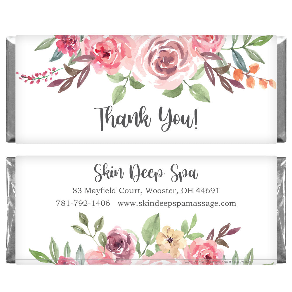 TY271 - Watercolor Floral Thank You Candy Bar Wrapper Watercolor Floral Thank You Candy Bar Wrapper Regular Size Wrapper TY271