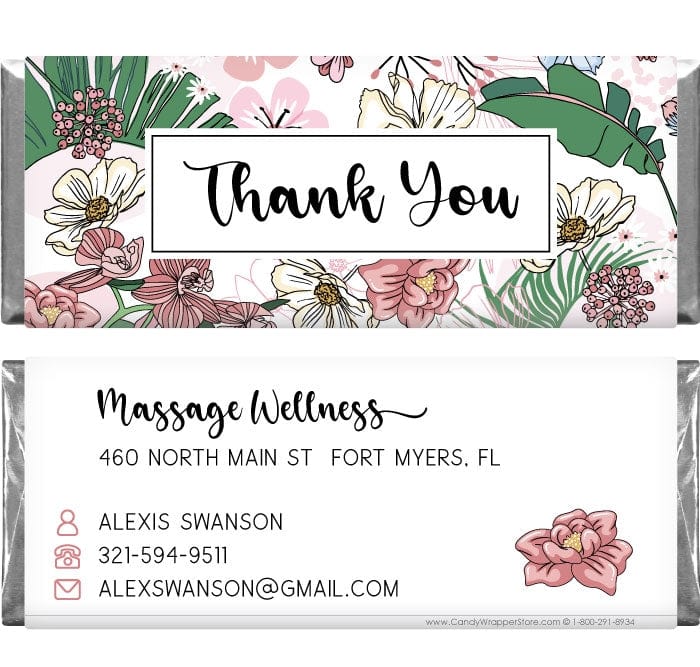 TY272 - Pretty in Pink Floral Thank You Candy Bar Wrapper Pretty in Pink Floral Thank You Candy Bar Wrapper Regular Size Wrapper TY272