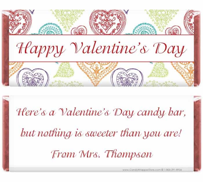VAL211 - Valentines Day Sketched Hearts Candy Wrappers Valentines Day Sketched Hearts Candy Wrappers Candy Wrapper Store