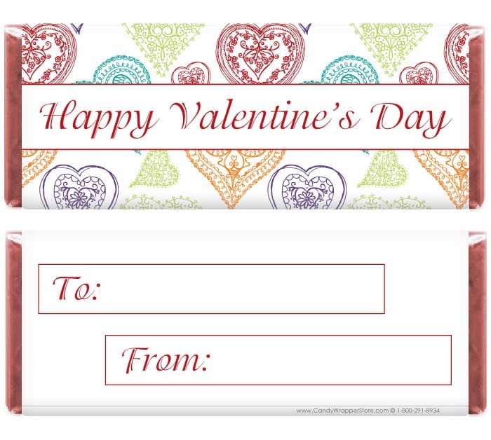 VAL211QF - Valentines Day Sketched Hearts Candy Wrappers Quick Favor Valentines Day Sketched Hearts Candy Wrappers Quick Favor Candy Wrapper Store