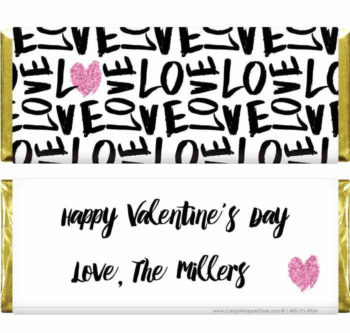 VAL217 - Scribble Love Glitter Heart Valentines Day Candy Wrappers Scribble Love Glitter Heart Valentines Day Candy Wrappers Candy Wrapper Store