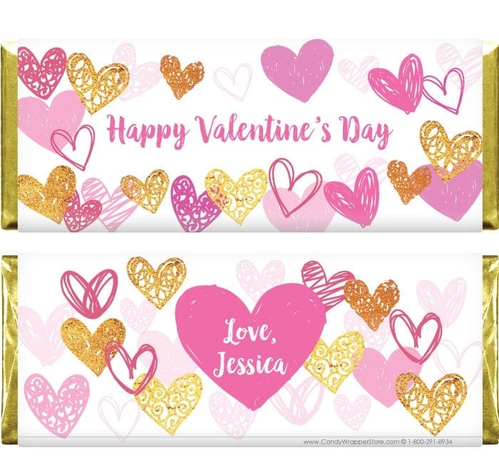 VAL219 - Glitter and Hearts Valentines Day Candy Bar Wrapper Glitter and Hearts Valentines Day Candy Bar Wrapper Candy Wrapper Store