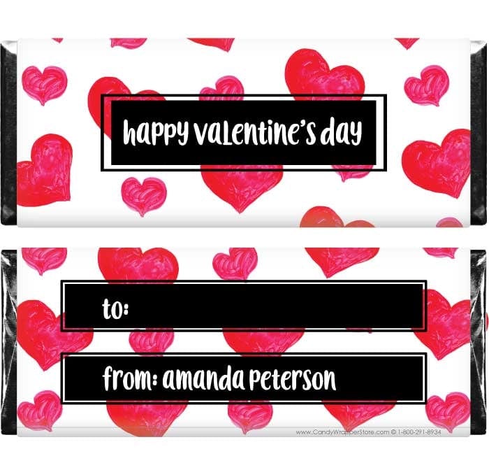 VAL220 - Watercolor Hearts Valentines Day Candy Wrappers Watercolor Hearts Valentines Day Candy Wrappers Candy Wrapper Store