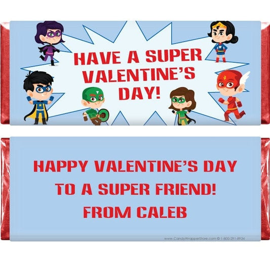 VAL222 - Superhero Valentines Day Candy Bar Wrappers Superhero themed Valentines Day Candy Bar Wrappers Candy Wrapper Store