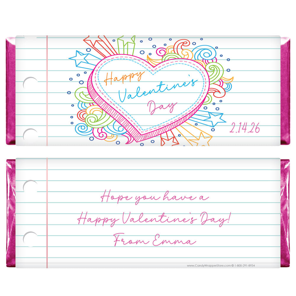 VAL224 - Valentines Day Heart Doodles Candy Bar Wrappers Valentines Day Heart Doodles Candy Bar Wrappers Candy Wrapper Store