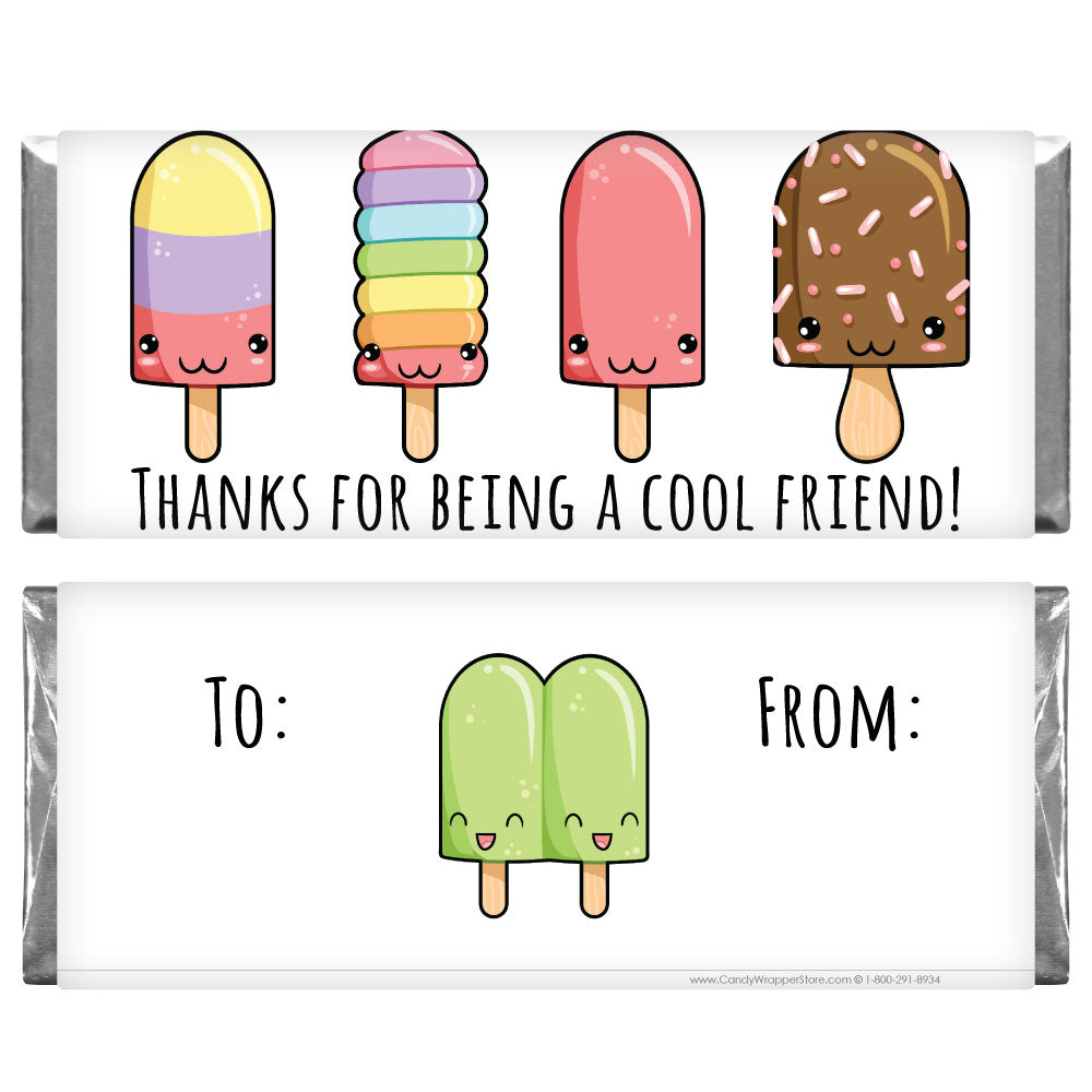 VAL230 - Cool Friend Popsicle Valentines Day Candy Bar Wrappers Cool Friend Popsicle Valentines Day Candy Bar Wrappers Candy Wrapper Store