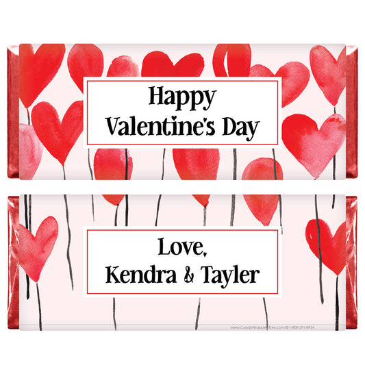VAL244 - Valentine's Day Watercolor Red Heart Balloons Candy Wrappers Valentines Day Dog Heart Candy Wrappers Candy Wrapper Store