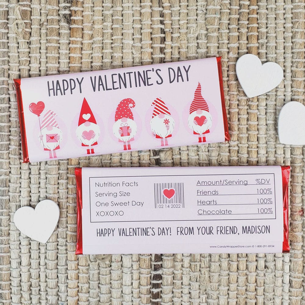 VAL245 - Valentine's Day Gnomes Candy Bar Wrappers Valentines Day Dog Heart Candy Wrappers val245