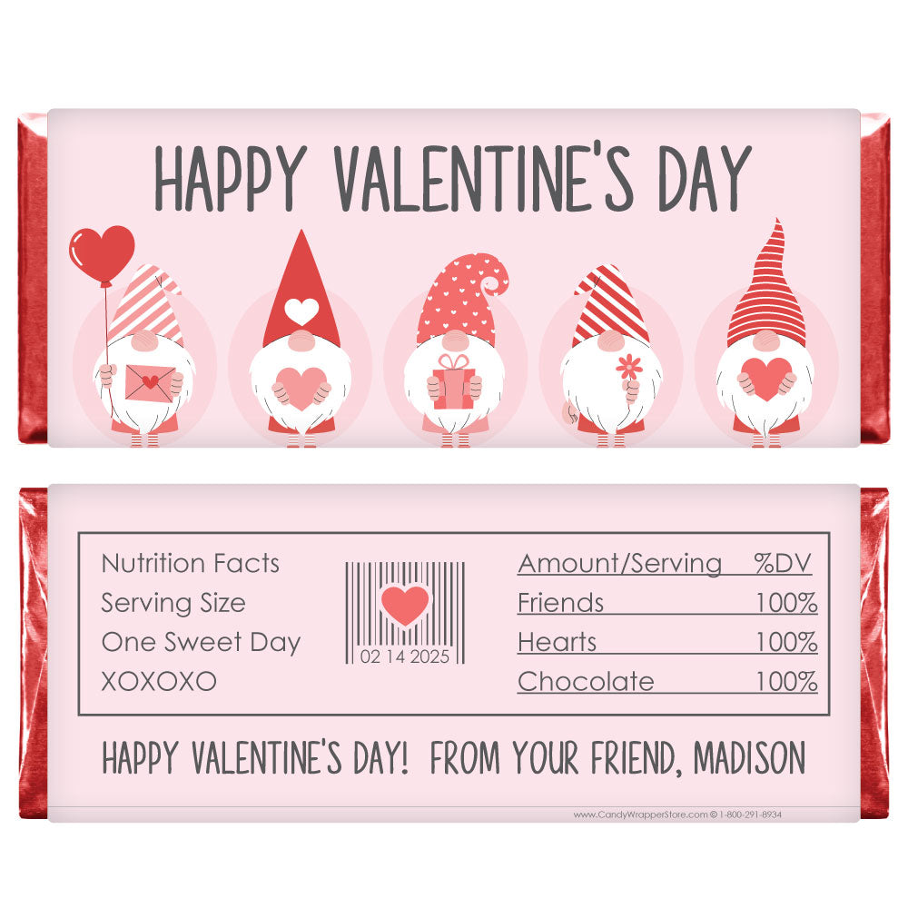 VAL245 - Valentine's Day Gnomes Candy Bar Wrappers Valentines Day Dog Heart Candy Wrappers val245