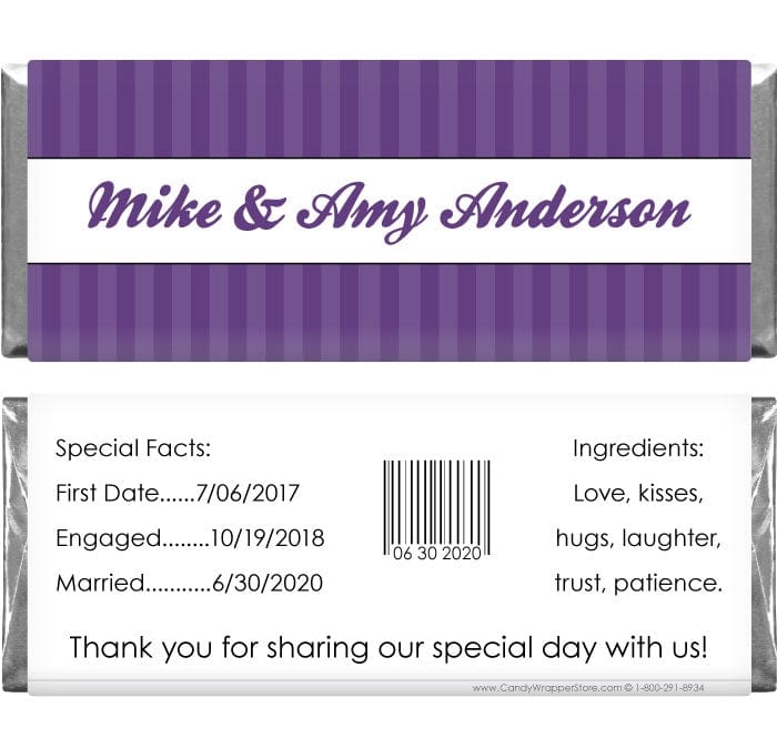 WA204 - Wedding Stripes Candy Bar Wrapper Wedding Stripes 1.55 oz Hersheys Candy Bar Wrappers Regular Size Wrapper WA204