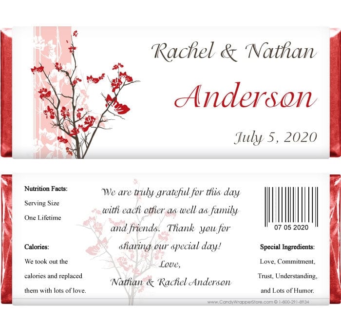 WA215 - Wedding Floral Branch Candy Bar Wrapper Wedding Floral Branch Candy Bar Wrapper Regular Size Wrapper WA215