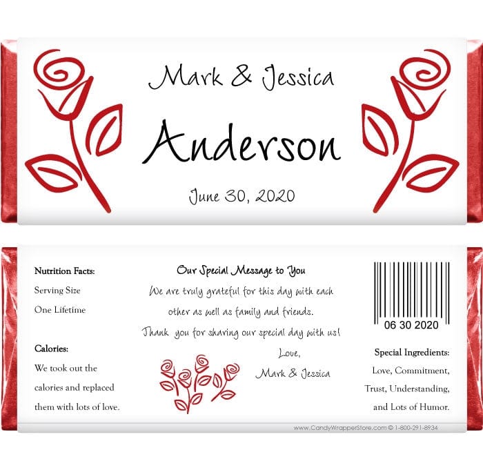 WA228 - Wedding Roses Candy Bar Wrapper Wedding Roses Candy Bar Wrapper Regular Size Wrapper WA228