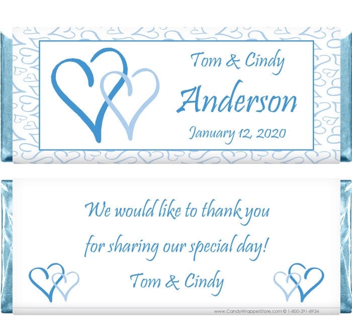 WA231BLUE - Double Hearts Wedding Hersheys Candy Bar Wrappers Wedding Double Hearts Candy Bar Wrapper Regular Size Wrapper WA231