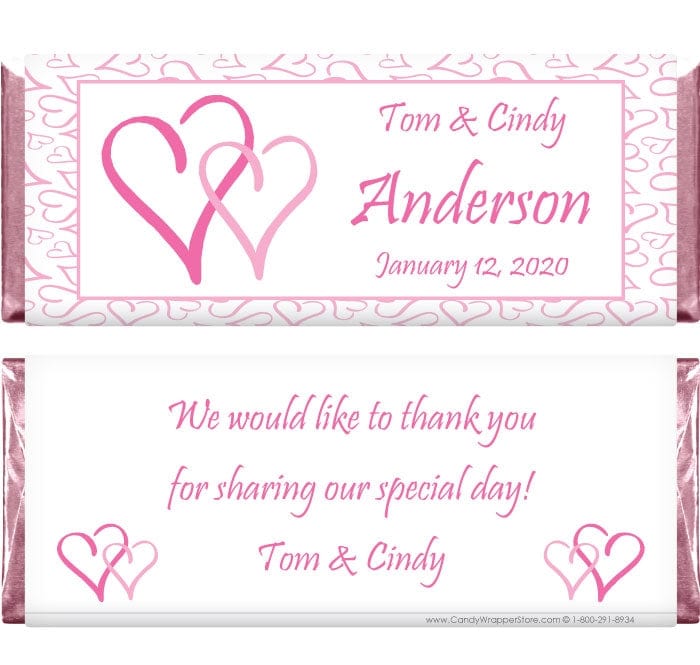 WA231PINK - Wedding Double Hearts Candy Bar Wrapper Double Hearts Wedding 1.55 oz Hersheys Candy Bar Wrappers Regular Size Wrapper WA231
