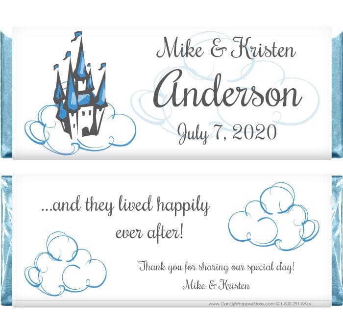 WA234BLUE - Wedding Castle and Clouds Candy Bar Wrapper Wedding Castle and Clouds 1.55 oz Hersheys Candy Bar Wrappers Regular Size Wrapper WA234