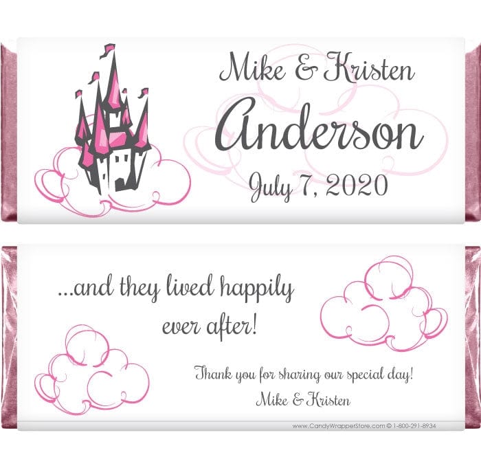 WA234PINK - Wedding Castle and Clouds Candy Bar Wrapper Wedding Castle and Clouds 1.55 oz Hersheys Candy Bar Wrappers Regular Size Wrapper WA234