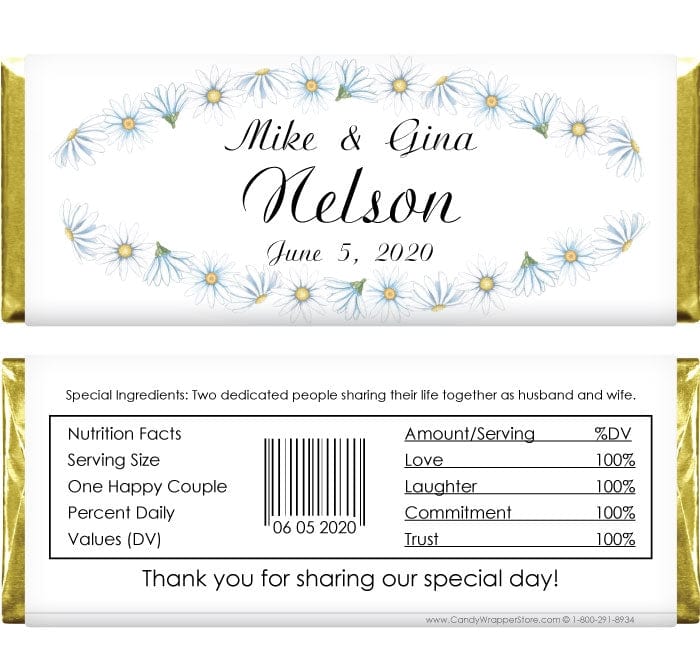 WA236 - Wedding Daisy Frame Candy Bar Wrapper Wedding Daisy Candy Bar Wrapper Regular Size Wrapper WA236