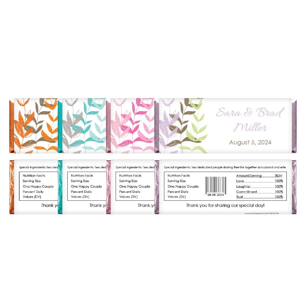 WA237 - Floral Sketch Wedding Candy Bar Wrapper Floral Sketch Wedding Candy Bar Wrapper Regular Size Wrapper WA237