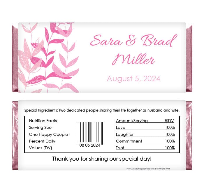 WA237 - Floral Sketch Wedding Candy Bar Wrapper Floral Sketch Wedding Candy Bar Wrapper Regular Size Wrapper WA237