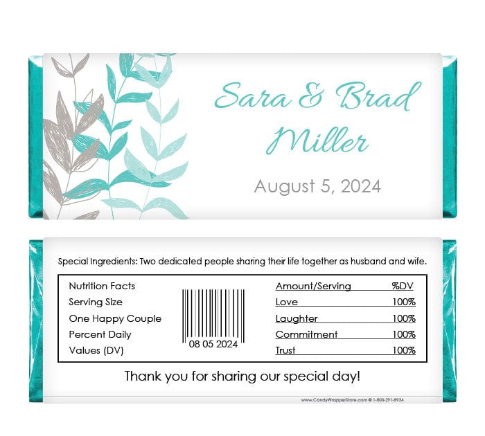 WA237 - Floral Sketch Wedding Candy Bar Wrapper Floral Sketch Wedding Candy Bar Wrapper Regular Size Wrapper WA237