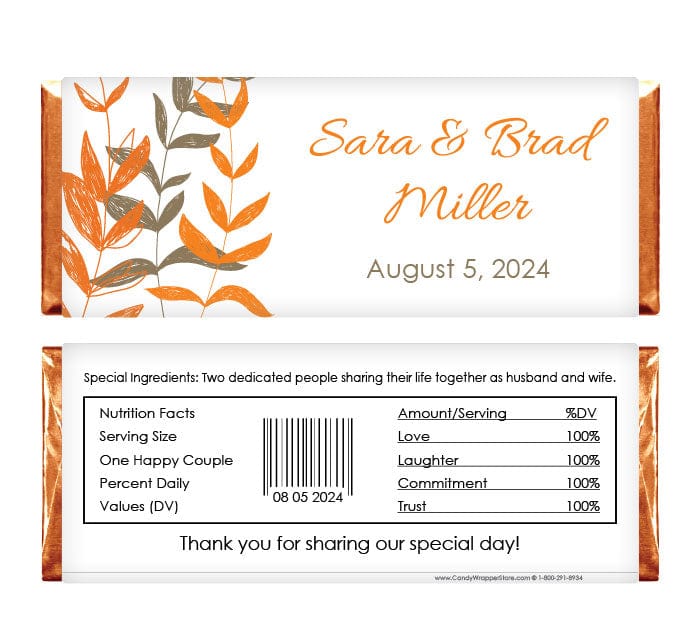 WA237 - Floral Sketch Wedding Candy Bar Wrapper Floral Sketch Wedding Candy Bar Wrapper Regular Size Wrapper WA237