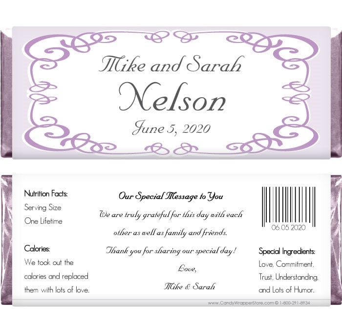 WA239 - Lavender Swirl Border Wedding Candy Bar Wrapper Lavender Swirl Border Wedding Candy Bar Wrapper Regular Size Wrapper WA239