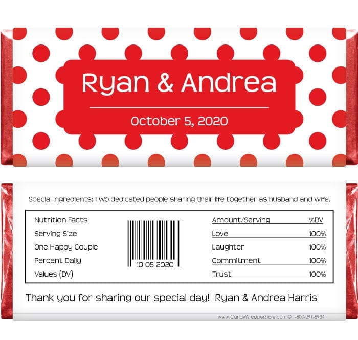 WA240RED - Wedding Red Polka Dots Candy Bar Wrapper Wedding Red Polka Dots Candy Bar Wrapper Regular Size Wrapper WA240