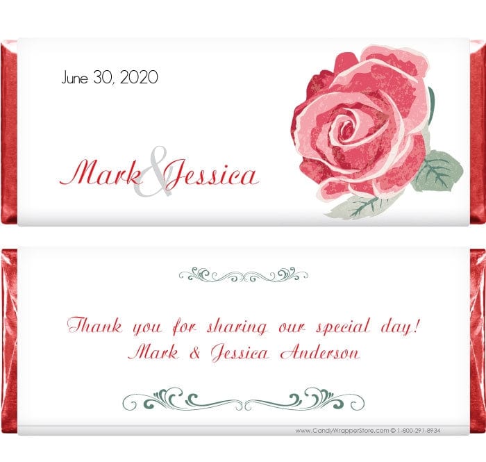 WA241 - Red Rose Wedding Candy Bar Wrapper Red Rose Wedding Candy Bar Wrapper Regular Size Wrapper WA241