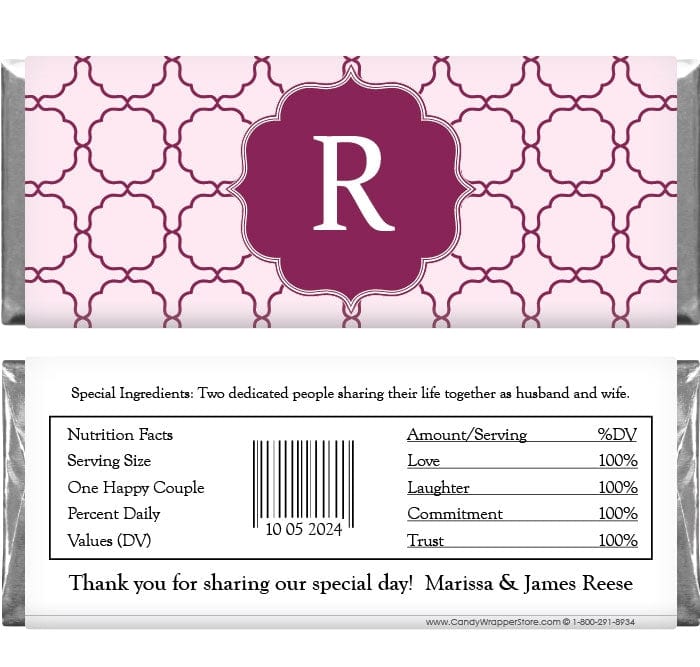 WA247 - Trendy Initial Wedding Candy Bar Wrapper Trendy Initial Wedding Candy Bar Wrapper Regular Size Wrapper WA247