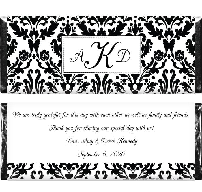 WA253 - Damask Monogram Wedding Candy Bar Wrapper Damask monogram wedding personalized Hershey's candy bar wrapper Regular Size Wrapper WA253