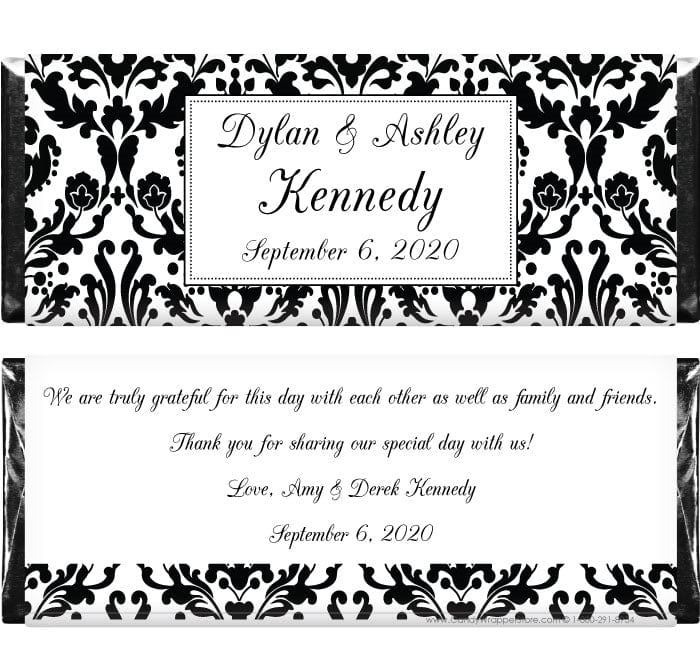 WA253a - Damask Wedding Candy Bar Wrapper Damask Themed Custom Wedding Candy Bar Wrapper Regular Size Wrapper WA253