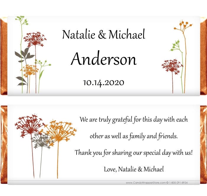 WA258 - Fall Flowers Wedding Candy Bar Wrapper Fall Flowers Wedding Candy Bar Wrapper Regular Size Wrapper WA258