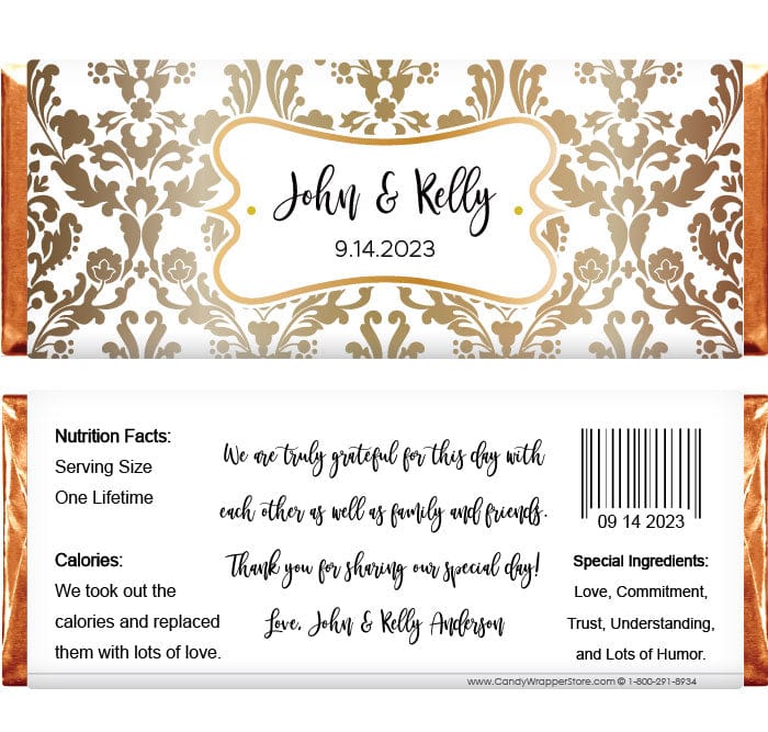 WA259 - Damask Fall Wedding Candy Bar Wrapper Damask Fall Wedding Candy Bar Wrapper Regular Size Wrapper WA259