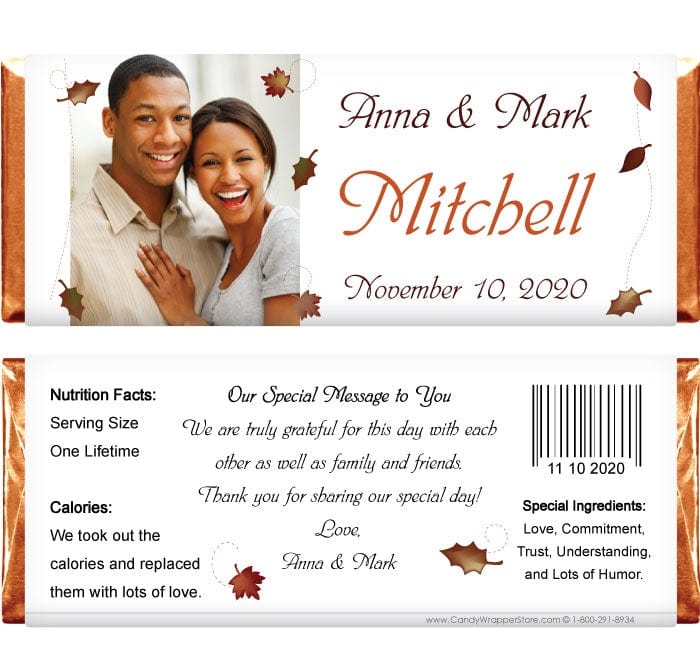 WA261photo - Wedding Fall Leaves Photo Candy Bar Wrappers Wedding Fall Leaves Photo Custom Candy Bar Wrappers Regular Size Wrapper WA261