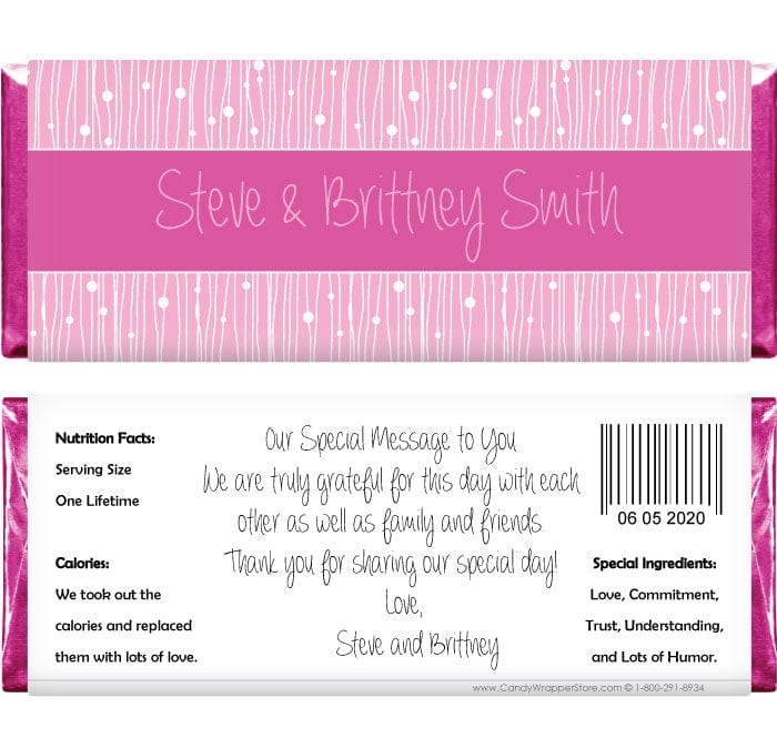 WA263 - Wedding Fuschia and Pink Candy Bar Wrapper Wedding Fuschia and Pink 1.55 oz Candy Bar Wrappers Regular Size Wrapper WA263