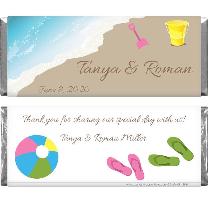 WA266DBR - Beach Theme Wedding Candy Bar Wrapper Beach Theme Wedding Candy Bar Wrapper Regular Size Wrapper WA266