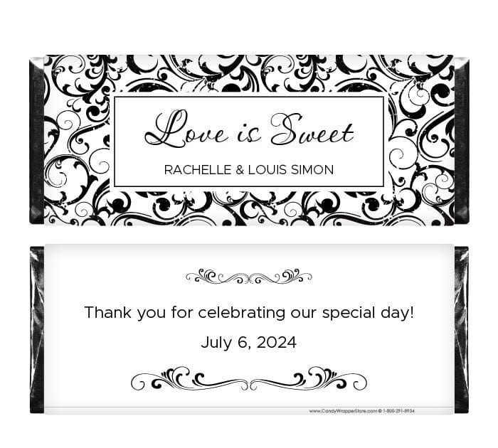 WA285 - Monogram Grunge Scroll Wedding Candy Bar Wrapper Vintage Scroll Wedding Candy Bar Wrapper Wedding Favors WA285