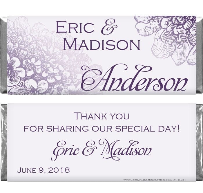 WA289EGGPLANT - Watercolor Flowers Wedding Candy Bar Wrapper Watercolor Flowers Wedding Candy Bar Wrapper Wedding Favors WA289