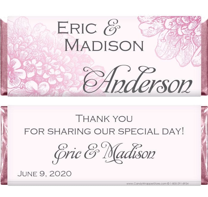 WA289PINK - Watercolor Flowers Wedding Candy Bar Wrapper Watercolor Flowers Wedding Candy Bar Wrapper Wedding Favors WA289