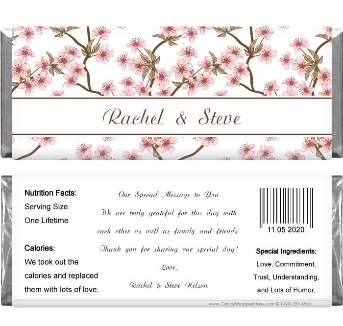 WA293 - Wedding Cherry Blossom Candy Bar Wrapper Wedding Cherry Blossom 1.55 oz Hershey's Candy Bar Wrappers Wedding Favors WA293