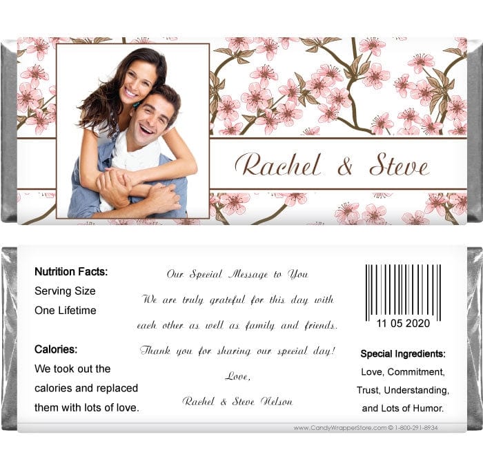 WA293photo - Cherry Blossom Photo Candy Bar Wrappers Cherry Blossom Photo Candy Bar Wrappers Wedding Favors WA293