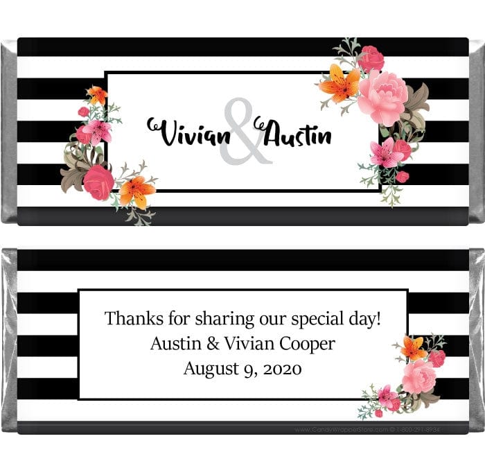 WA300 - Vintage Black and White with Colorful Floral Wedding Candy Bar Wrapper Vintage Black and White with Colorful Floral Wedding Candy Bar Wrapper Wedding Favors WA300