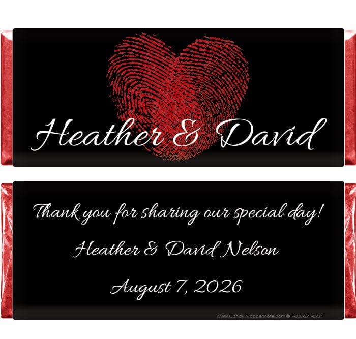 WA315 - Heart Fingerprints Wedding Candy Bar Wrapper Heart Fingerprints 1.55 oz Hersheys Candy Bar Wrappers Wedding Favors WA315
