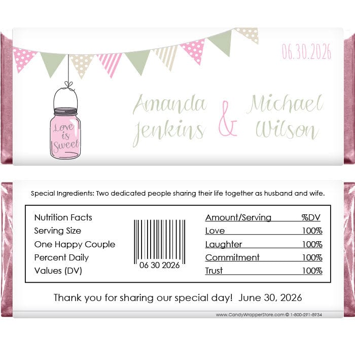 WA323 - Pennant and Mason Jar Wedding Wrapper Pennant and Mason Jar Wedding Wrapper Wedding Favors WA323